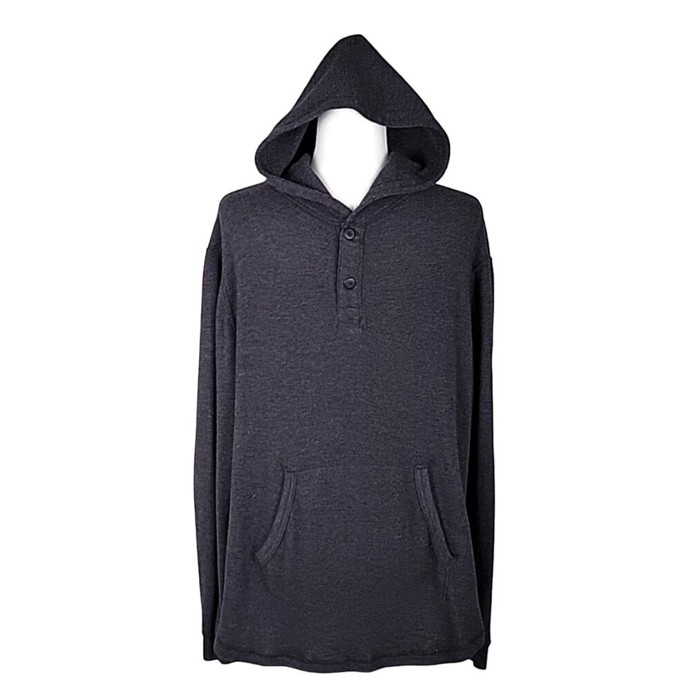 GEORGE Men's Thermal Hoodie Size M (38-40) Gray 1/4 Button Long Sleeves